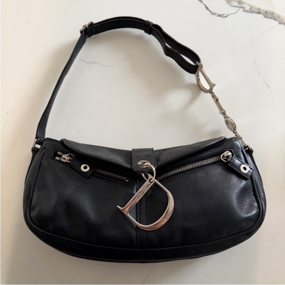 Vintage Christian Dior D Charm Black Pochette Shoulder Bag